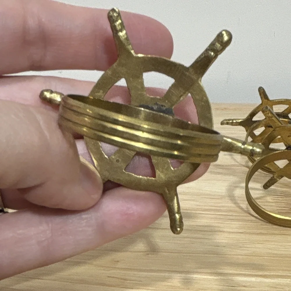 6 Brass Metal Ship Wheel Napkin Rings Nautical Decorative Table Decor Gold Tone